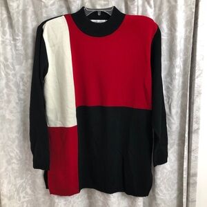 Vintage Karen Lessly Women’s Large Light Knit Sweater  Black Red Long Sleeve